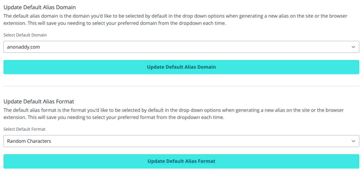 Default alias domain and format options in General Settings
