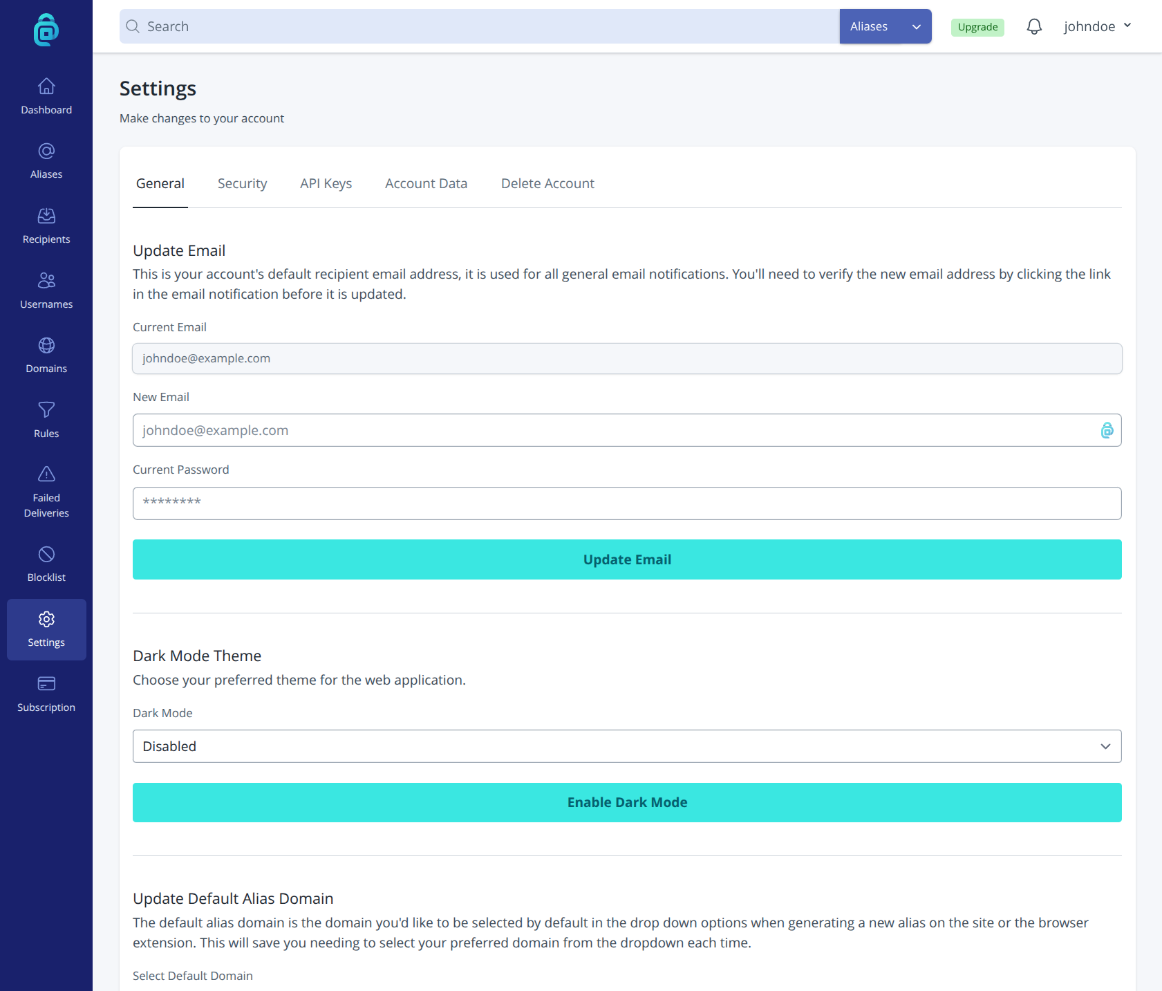 addy.io General Settings