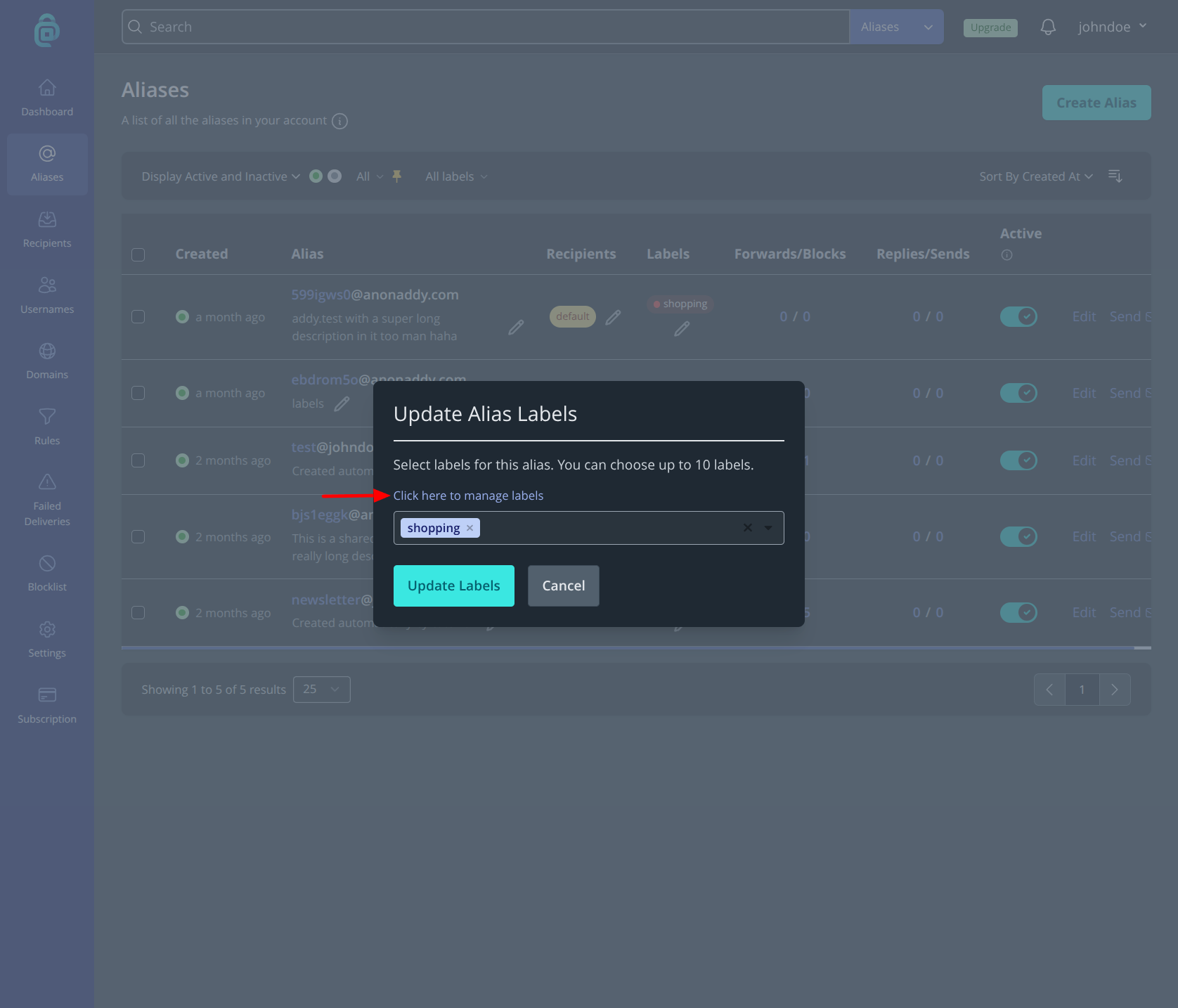 Assign alias labels