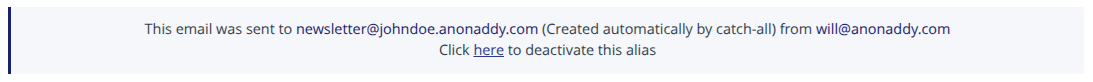 Deactivate an alias from the forwarded email banner