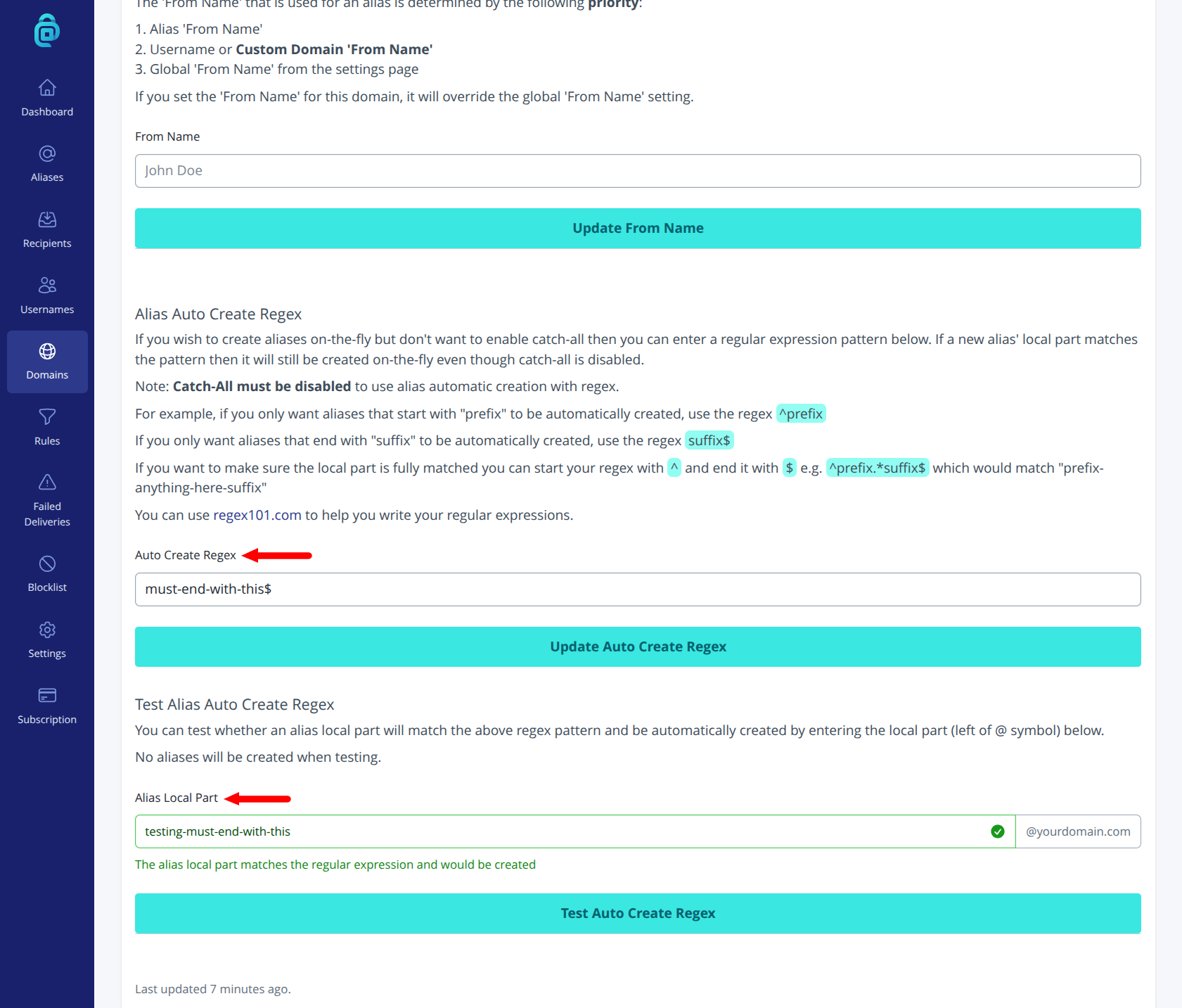 Auto create regex for a domain