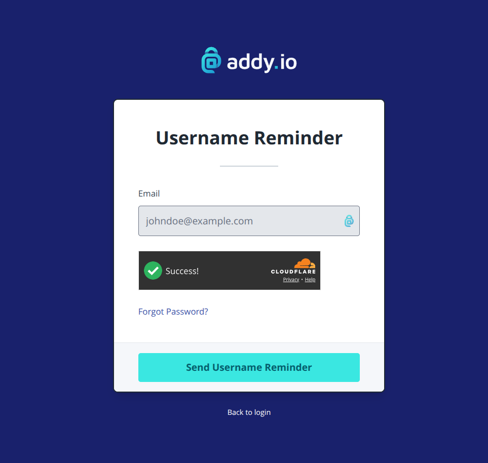 Forgot username page