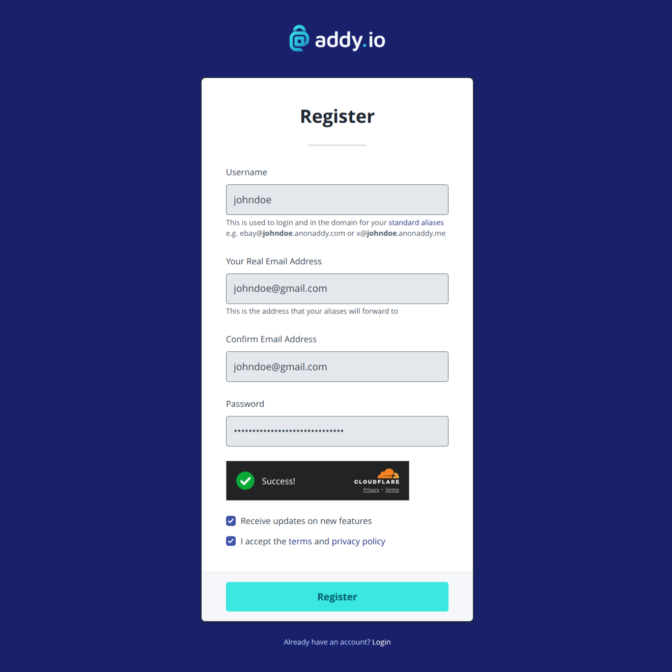 Register an account