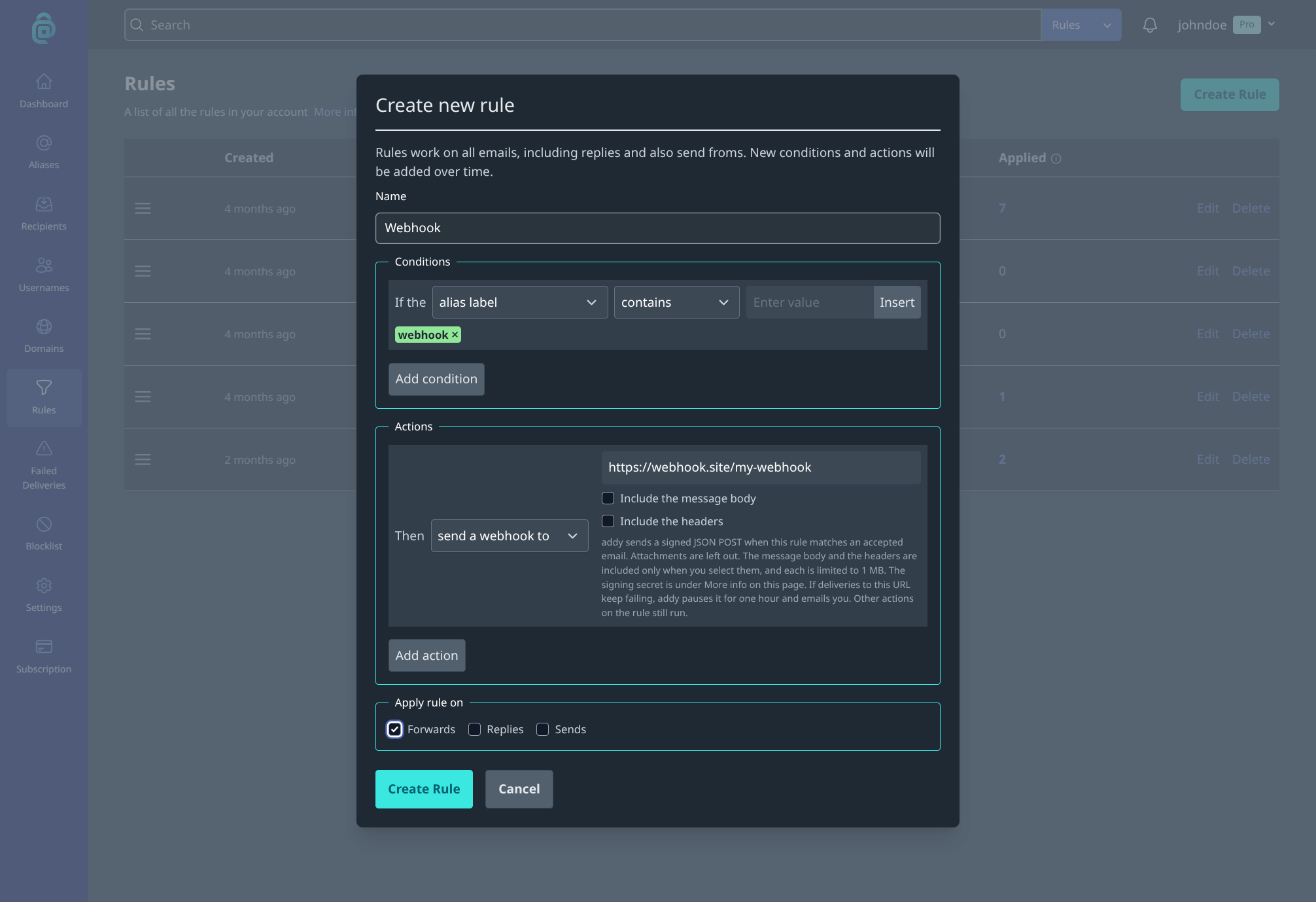 Rule webhooks